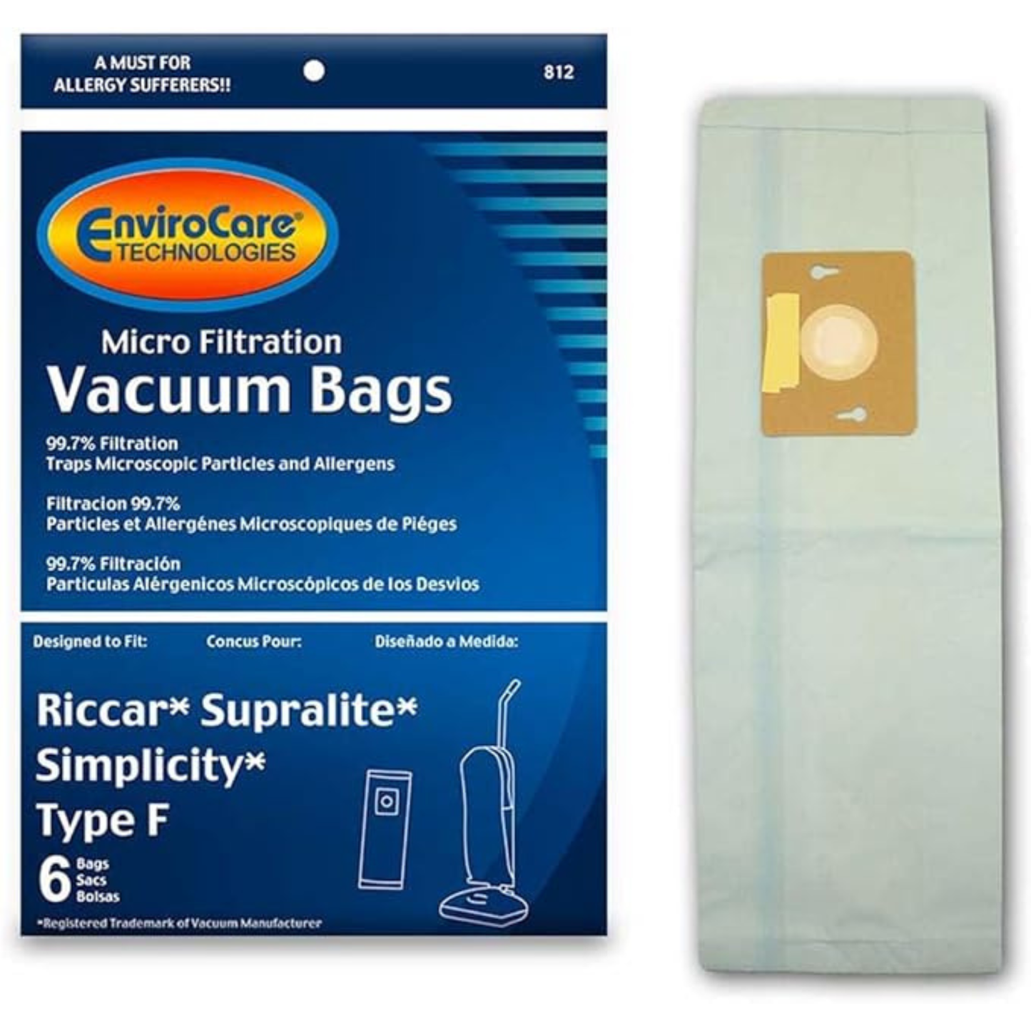 Envirocare Riccar Supralite and Simplicity Type F Uprights - 6 pack