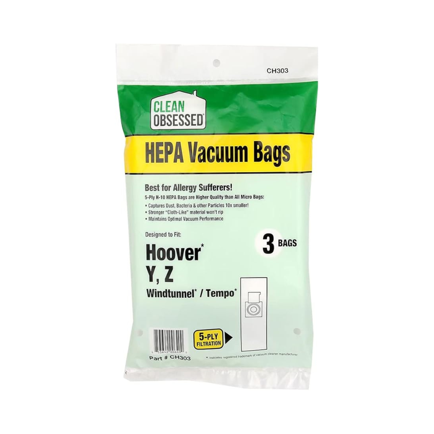 Clean Obsessed Hoover Type Y HEPA Vacuum Bags - 3 Pack