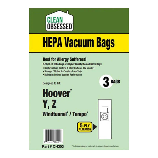 Clean Obsessed Hoover Type Y HEPA Vacuum Bags - 3 Pack