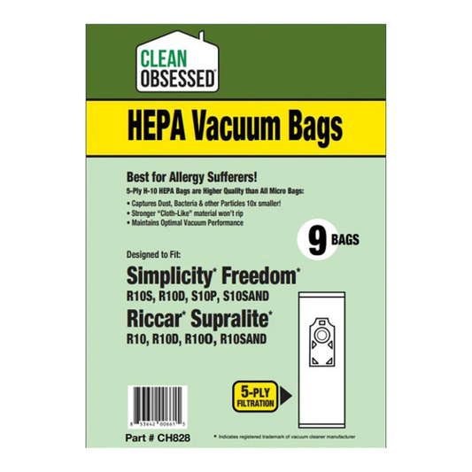 Clean Obsessed Riccar Type R10 HEPA Vacuum Bags - 9 Pack