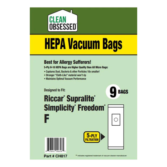 Clean Obsessed Riccar Type F HEPA Vacuum Bags - 9 Pack